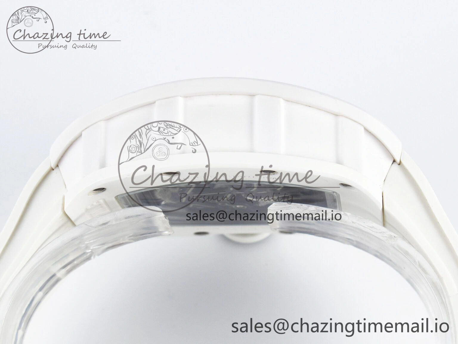 Unique Custom RM055 White Ceramic PPMF 1:1 Best Edition Black Bezel White Crown on Rubber Strap Custom Vaucher Movement 9267