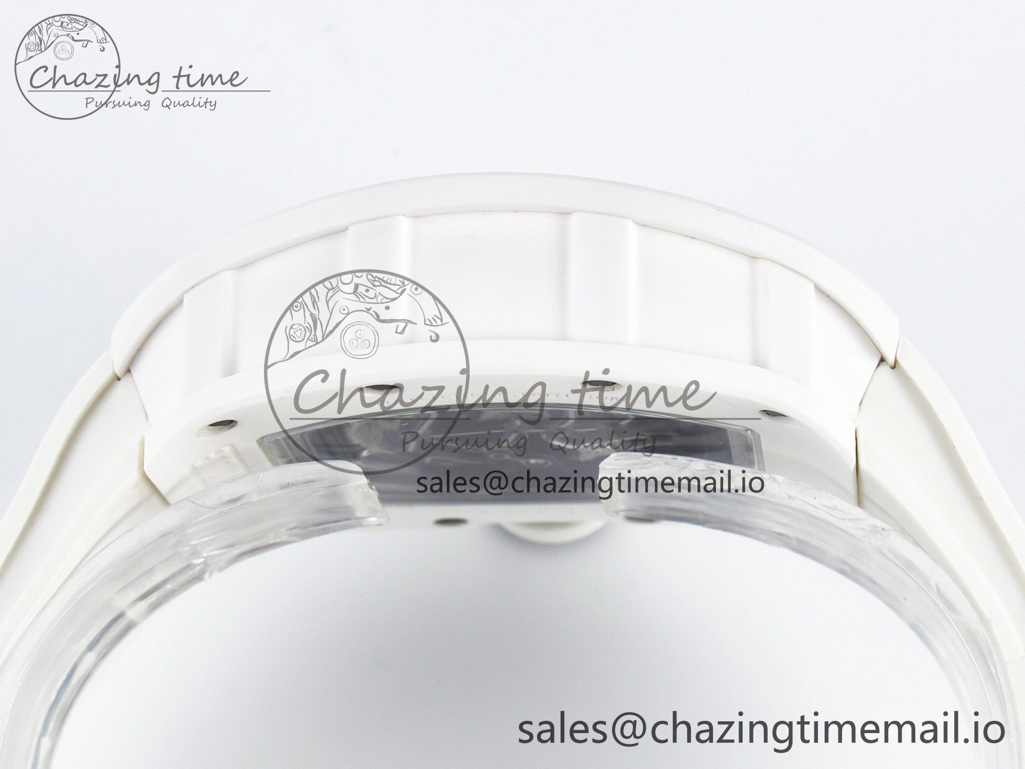 Unique Custom RM055 White Ceramic PPMF 1:1 Best Edition Black Bezel White Crown on Rubber Strap Custom Vaucher Movement 9267