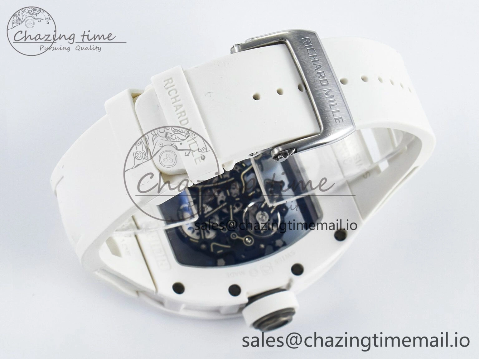 Unique Custom RM055 White Ceramic PPMF 1:1 Best Edition Black Bezel White Crown on Rubber Strap Custom Vaucher Movement 9267