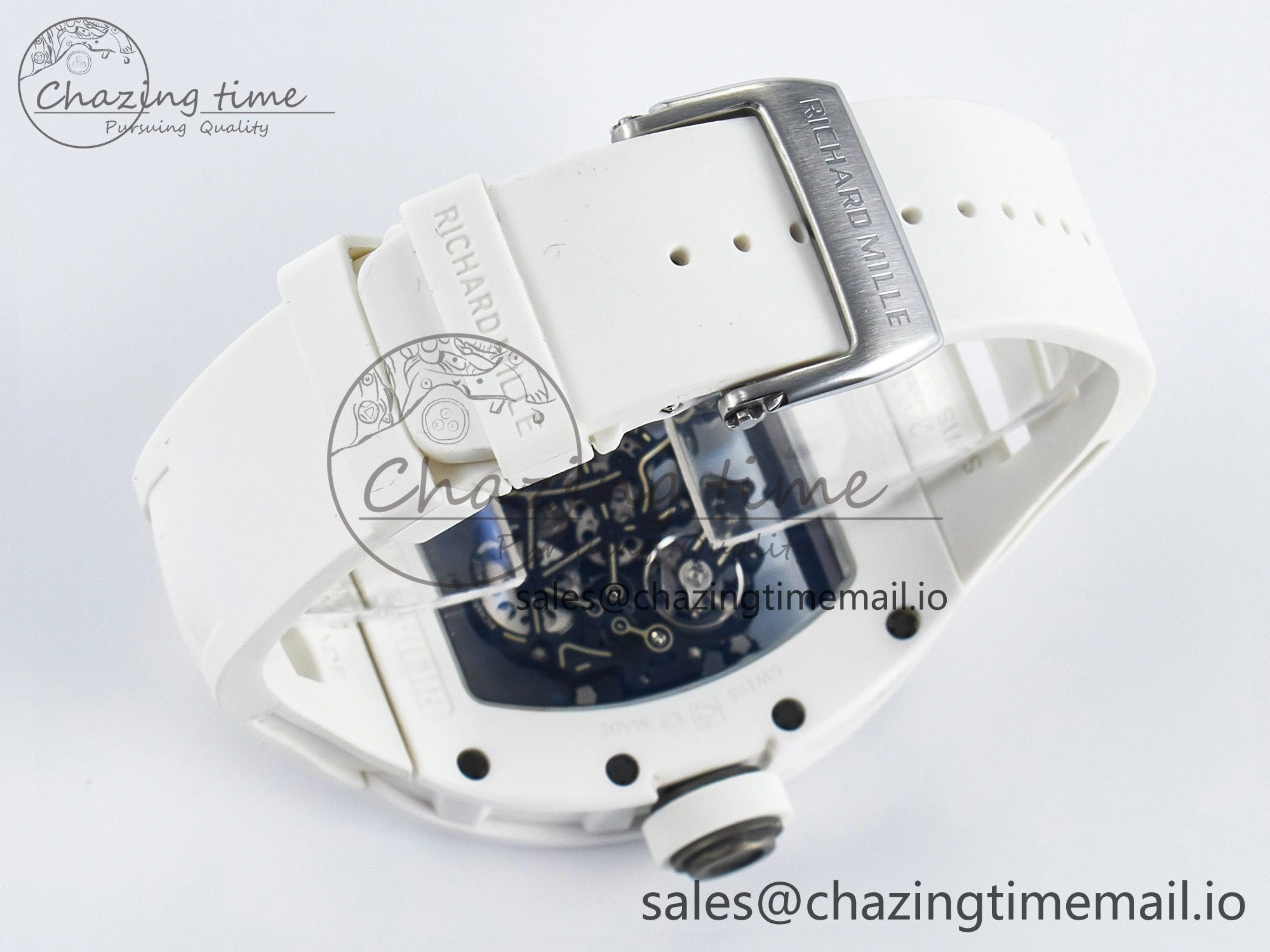 Unique Custom RM055 White Ceramic PPMF 1:1 Best Edition Black Bezel White Crown on Rubber Strap Custom Vaucher Movement 9267