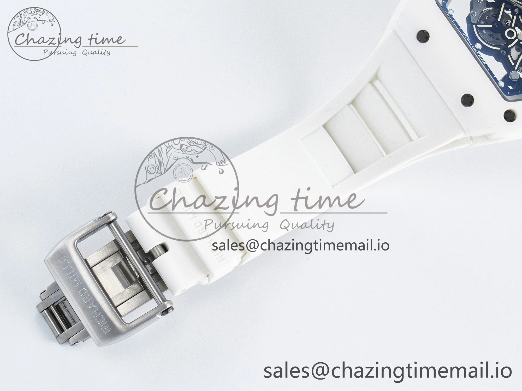 Unique Custom RM055 White Ceramic PPMF 1:1 Best Edition Black Bezel White Crown on Rubber Strap Custom Vaucher Movement 9267