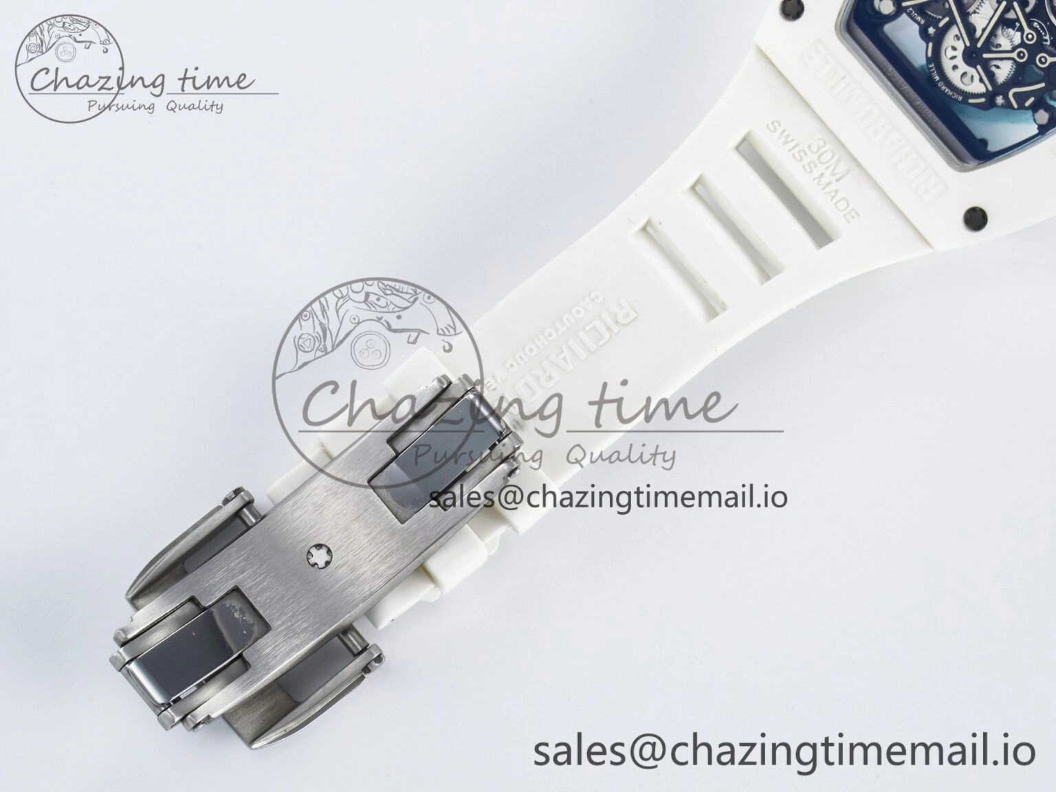 Unique Custom RM055 White Ceramic PPMF 1:1 Best Edition Black Bezel White Crown on Rubber Strap Custom Vaucher Movement 9267