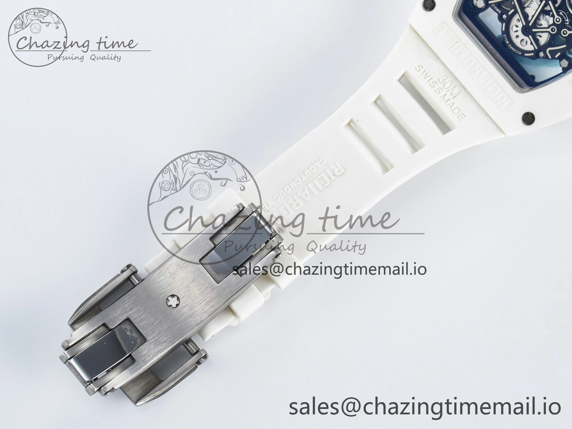 Unique Custom RM055 White Ceramic PPMF 1:1 Best Edition Black Bezel White Crown on Rubber Strap Custom Vaucher Movement 9267