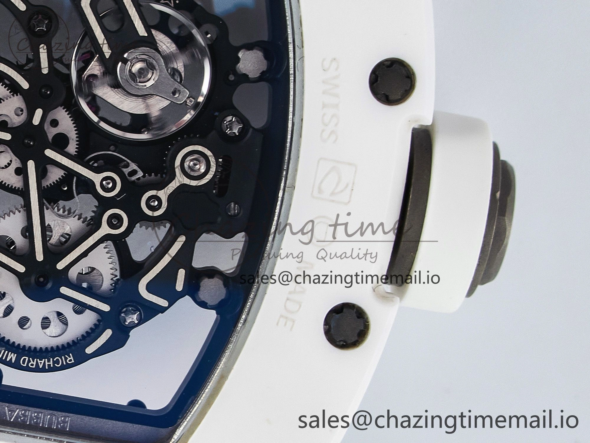 Unique Custom RM055 White Ceramic PPMF 1:1 Best Edition Black Bezel White Crown on Rubber Strap Custom Vaucher Movement 9267