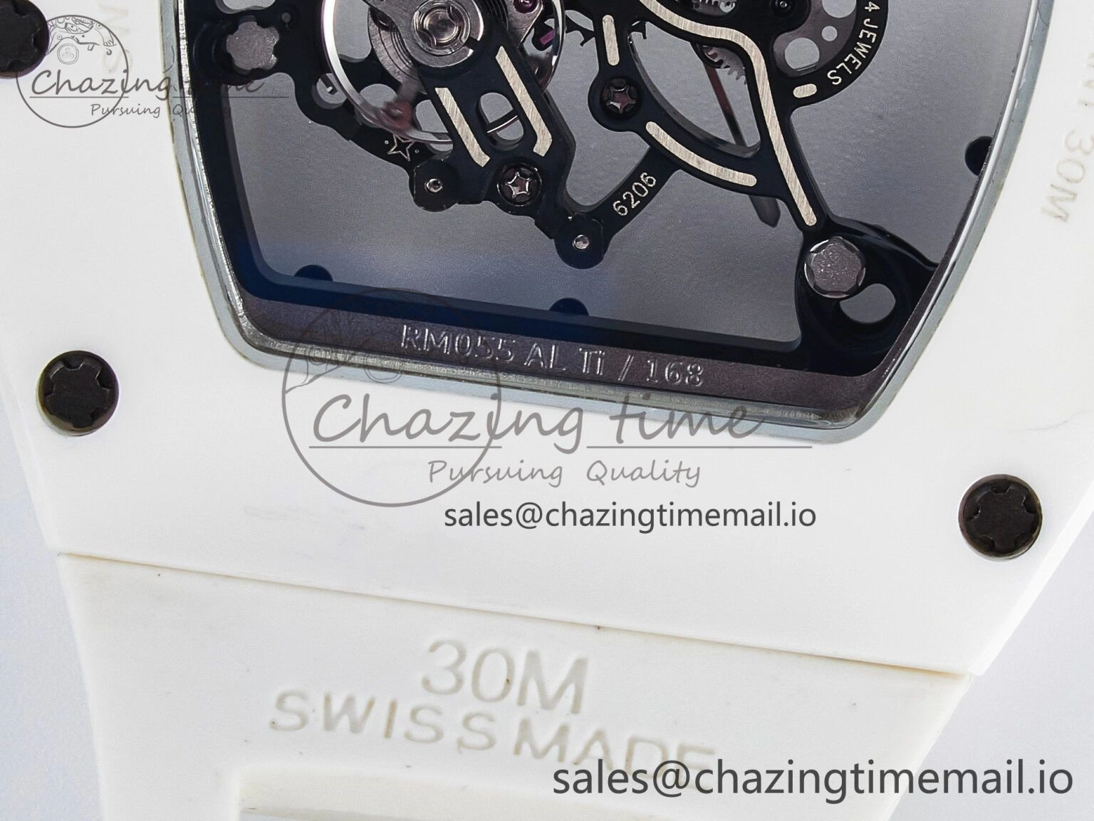 Unique Custom RM055 White Ceramic PPMF 1:1 Best Edition Black Bezel White Crown on Rubber Strap Custom Vaucher Movement 9267