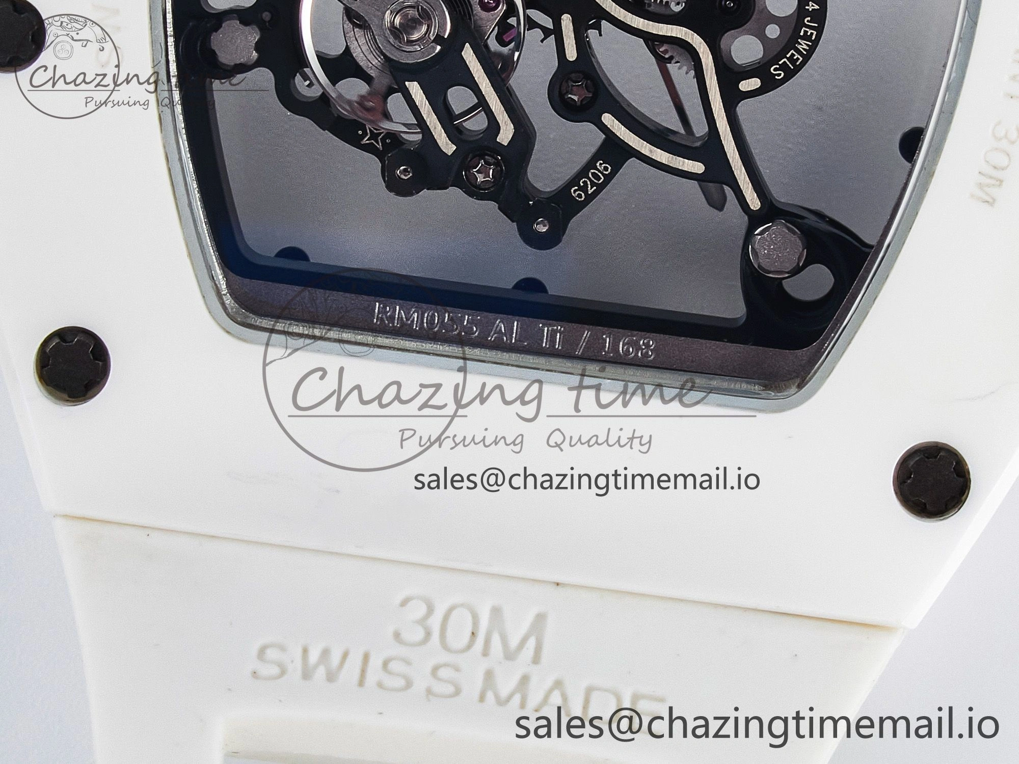 Unique Custom RM055 White Ceramic PPMF 1:1 Best Edition Black Bezel White Crown on Rubber Strap Custom Vaucher Movement 9267