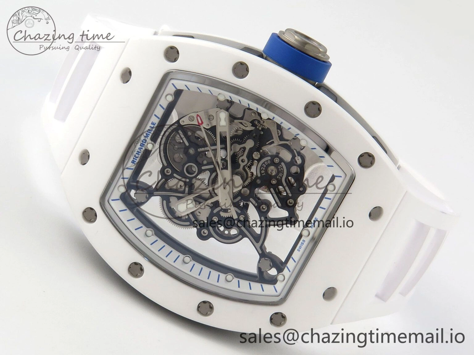 Soft Custom RM055 White Ceramic ZGF Best Edition White Inner Bezel on White Rubber Strap Vaucher Manufacture Fleurier Movement (Free Sprung) 10798