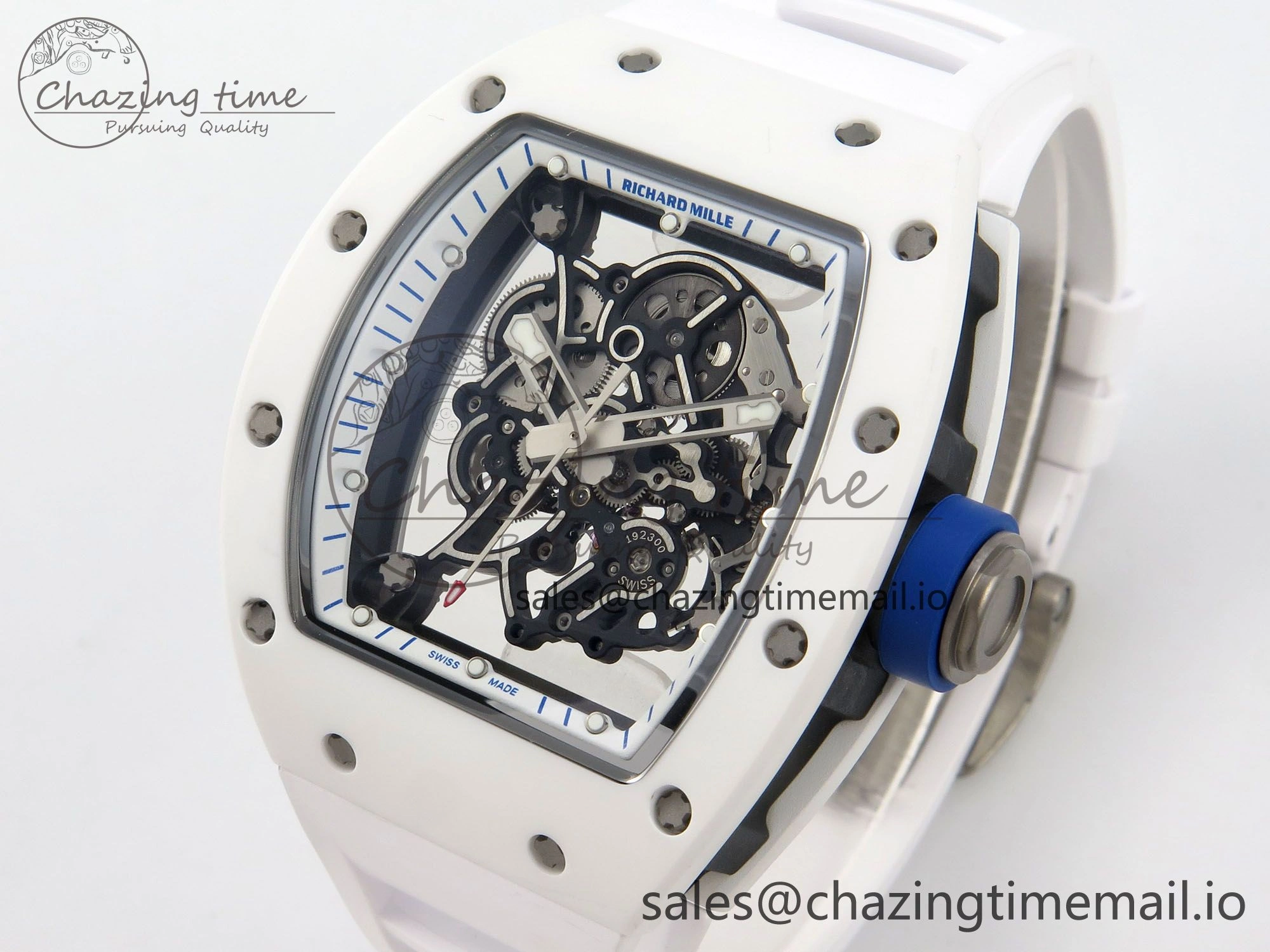 Soft Custom RM055 White Ceramic ZGF Best Edition White Inner Bezel on White Rubber Strap Vaucher Manufacture Fleurier Movement (Free Sprung) 10798