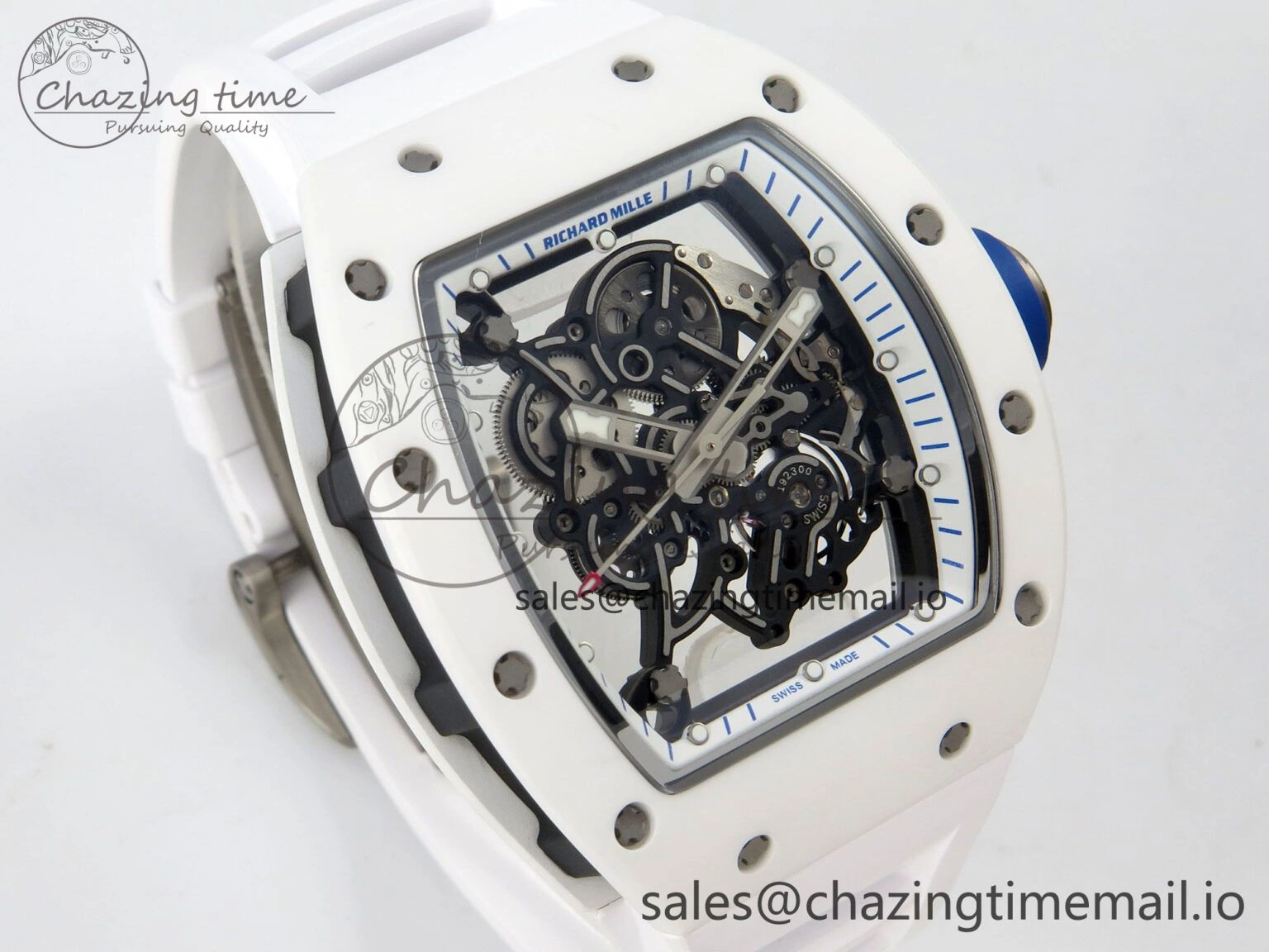 Soft Custom RM055 White Ceramic ZGF Best Edition White Inner Bezel on White Rubber Strap Vaucher Manufacture Fleurier Movement (Free Sprung) 10798