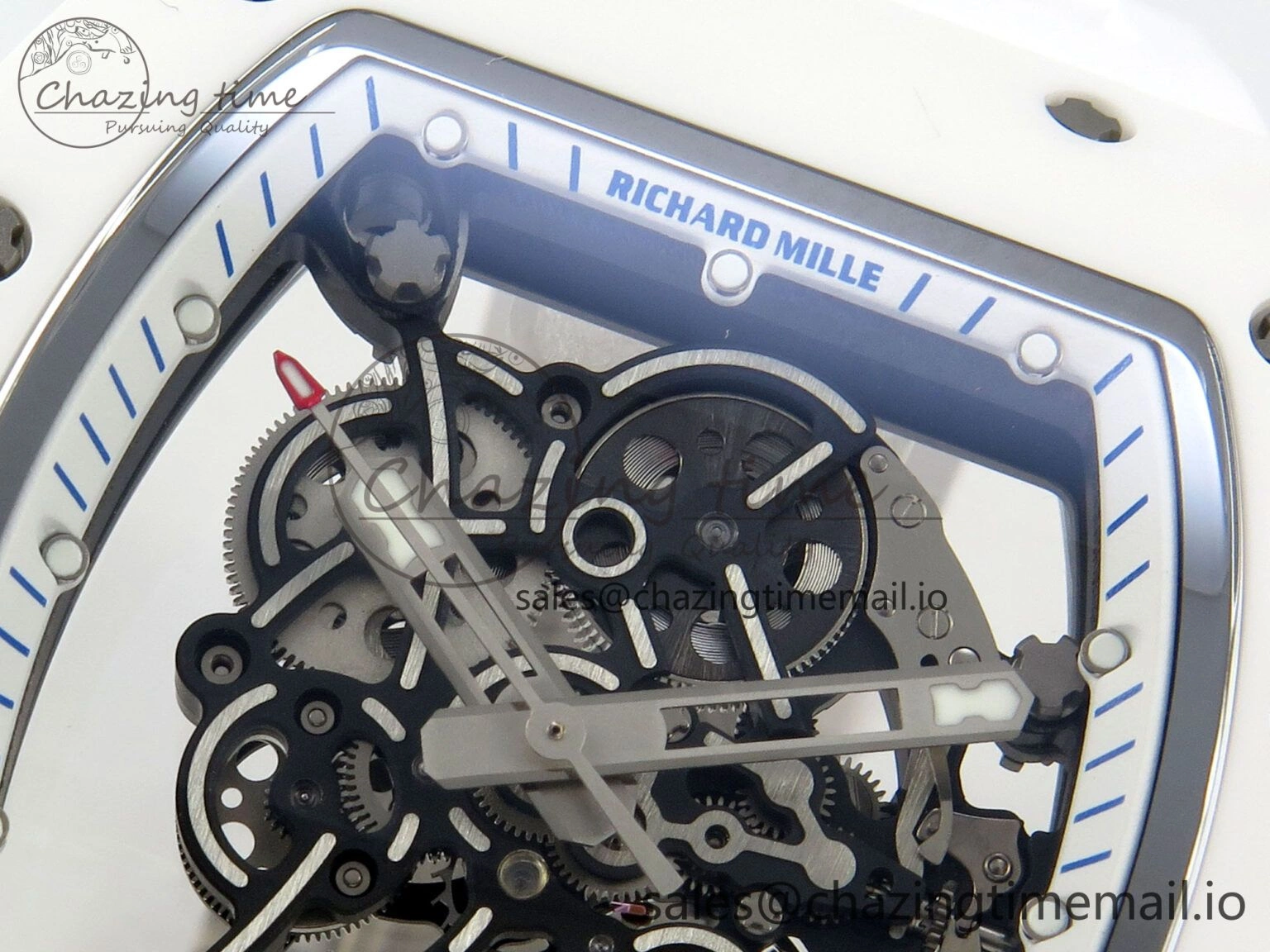 Soft Custom RM055 White Ceramic ZGF Best Edition White Inner Bezel on White Rubber Strap Vaucher Manufacture Fleurier Movement (Free Sprung) 10798