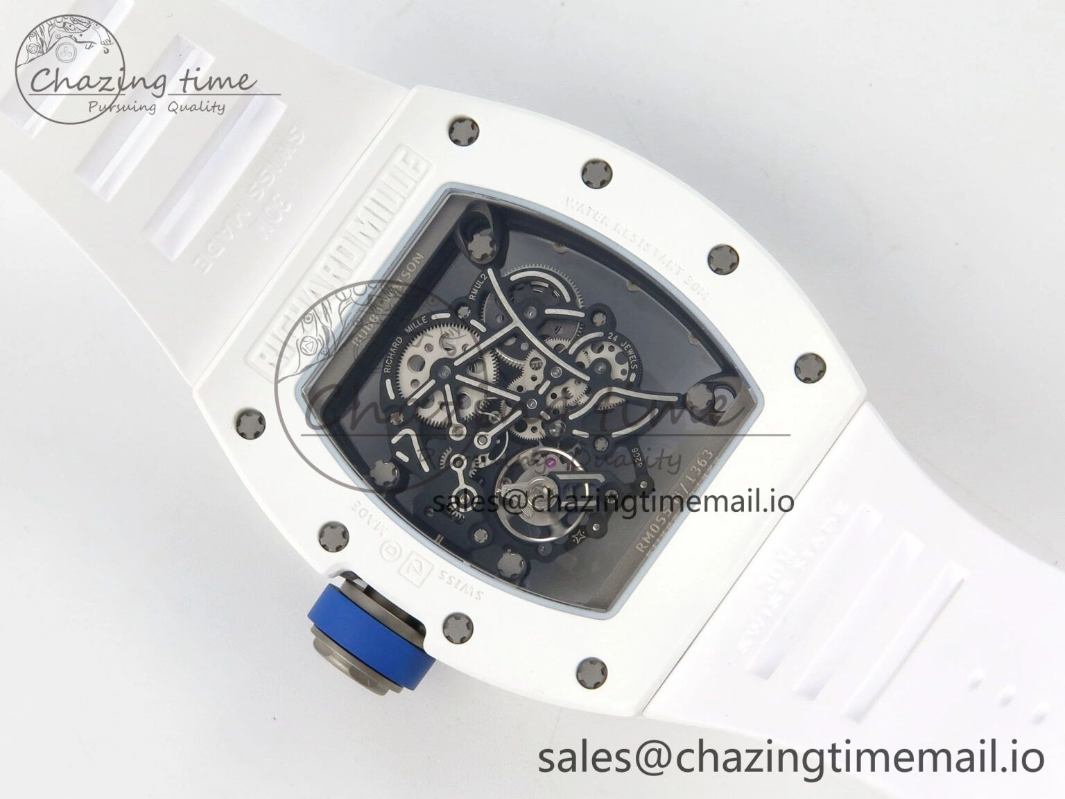 Soft Custom RM055 White Ceramic ZGF Best Edition White Inner Bezel on White Rubber Strap Vaucher Manufacture Fleurier Movement (Free Sprung) 10798