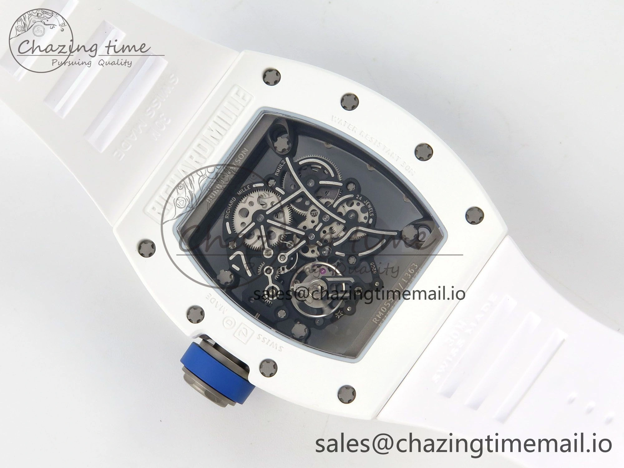 Soft Custom RM055 White Ceramic ZGF Best Edition White Inner Bezel on White Rubber Strap Vaucher Manufacture Fleurier Movement (Free Sprung) 10798