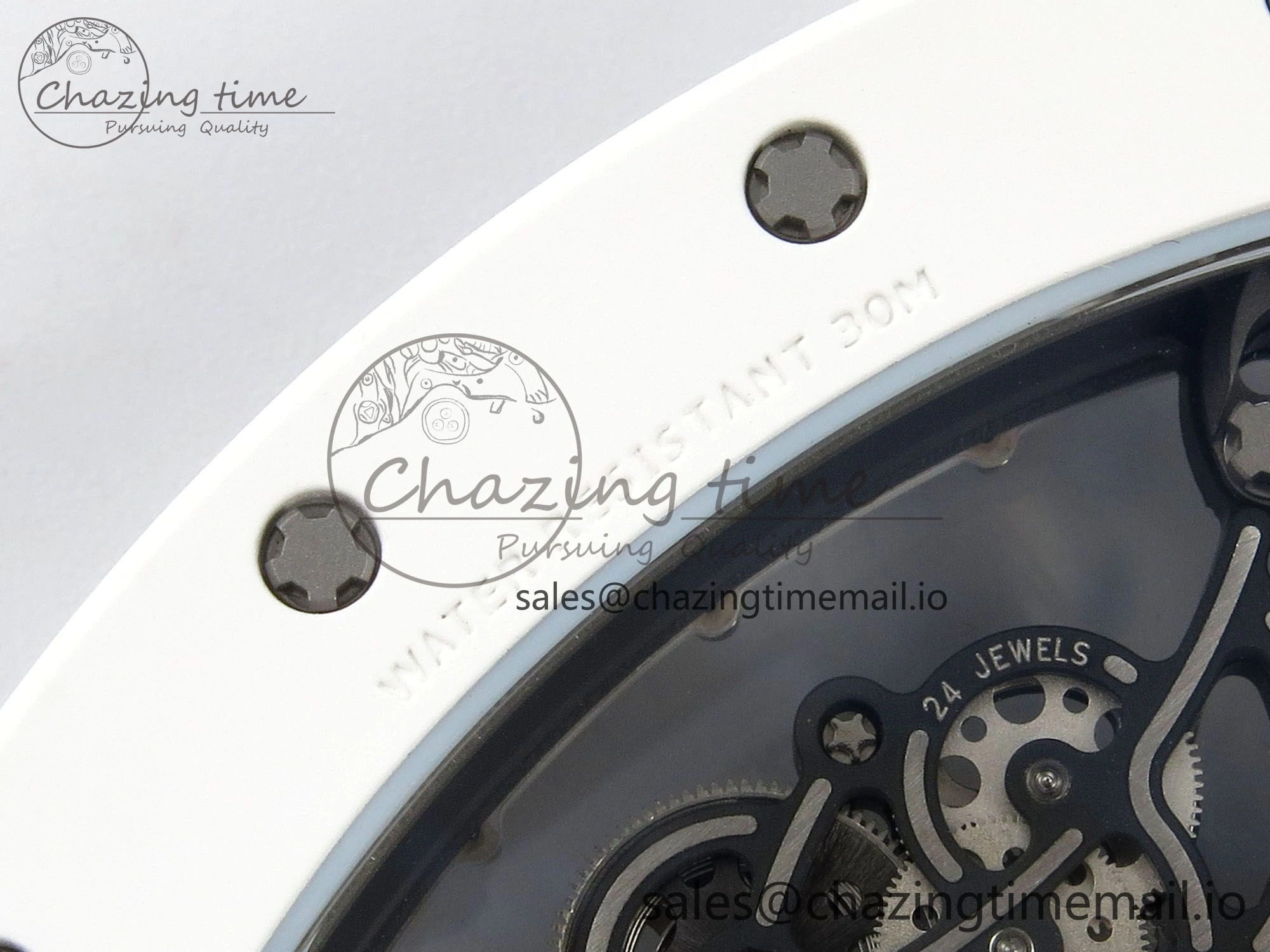 Soft Custom RM055 White Ceramic ZGF Best Edition White Inner Bezel on White Rubber Strap Vaucher Manufacture Fleurier Movement (Free Sprung) 10798