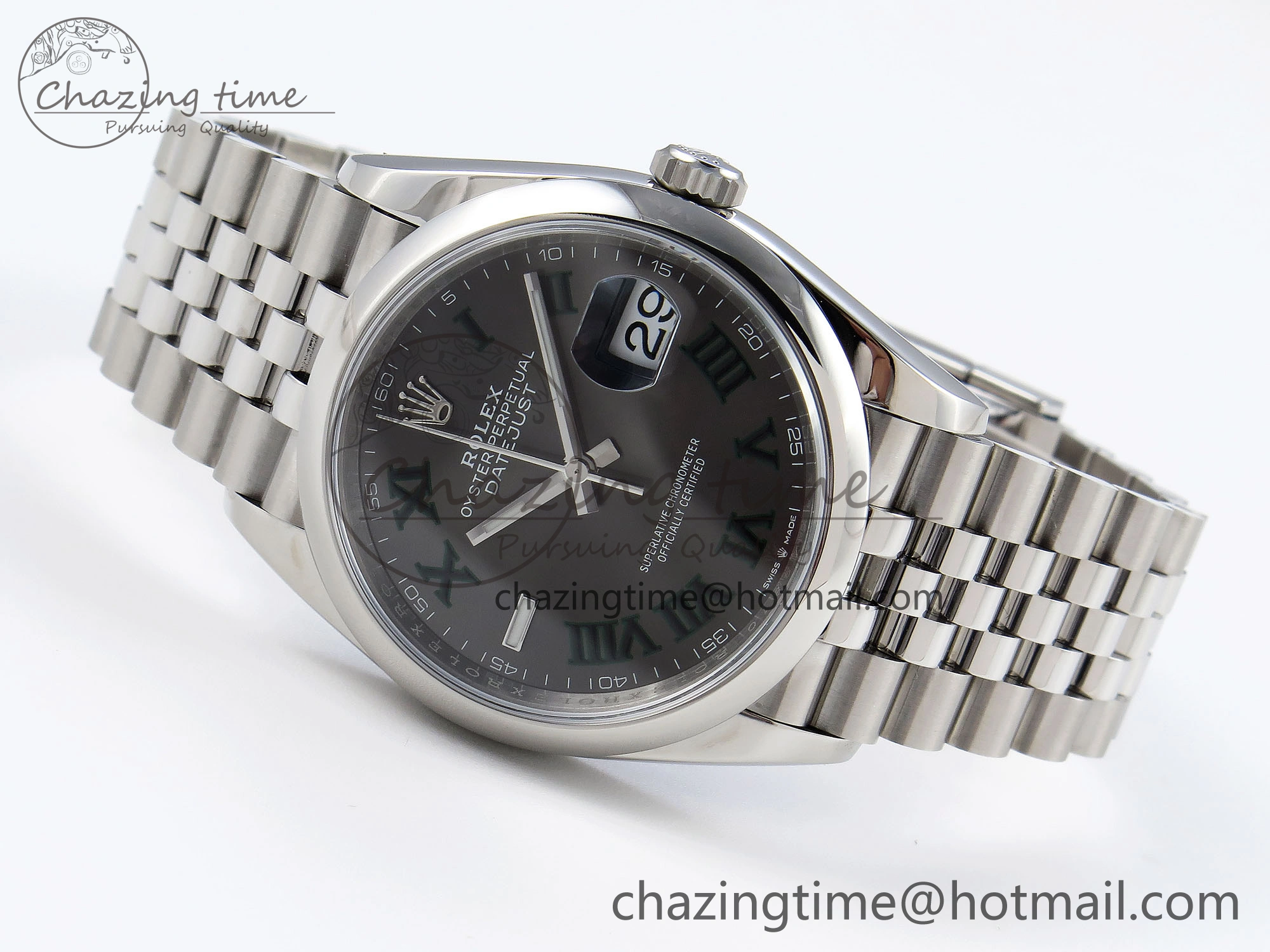 DailyWear DATEJUST 36 SS 126200 VSF 1:1 BEST EDITION 904L STEEL GRAY DIAL GREEN ROMAN ON JUBILEE BRACELET VS 10099