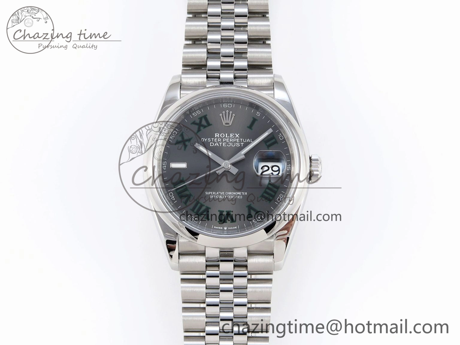 DATEJUST 36 SS 126200 VSF 1:1 BEST EDITION 904L STEEL GRAY DIAL GREEN ROMAN ON JUBILEE BRACELET VS Trendy 1832