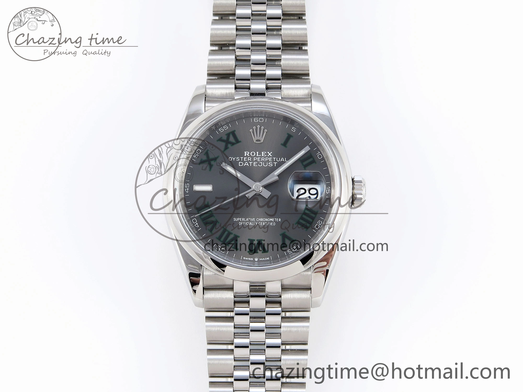 DailyWear DATEJUST 36 SS 126200 VSF 1:1 BEST EDITION 904L STEEL GRAY DIAL GREEN ROMAN ON JUBILEE BRACELET VS 10099