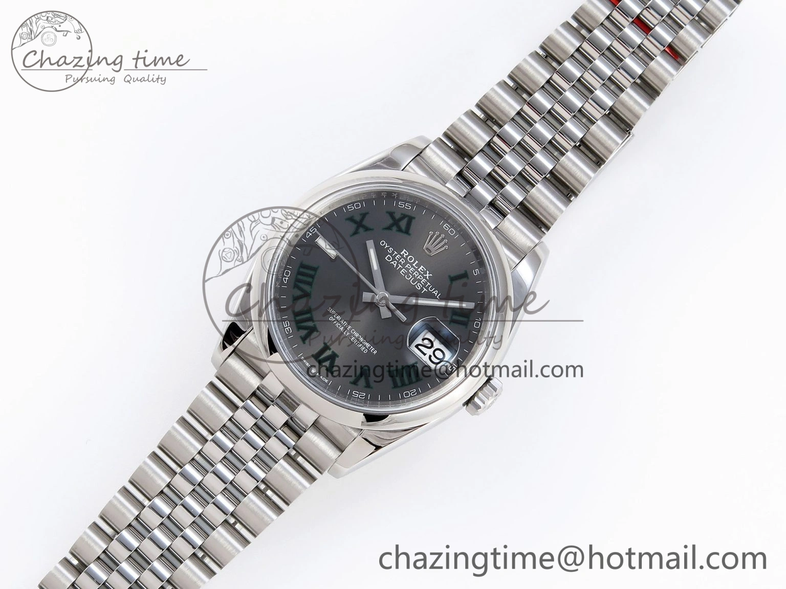 DailyWear DATEJUST 36 SS 126200 VSF 1:1 BEST EDITION 904L STEEL GRAY DIAL GREEN ROMAN ON JUBILEE BRACELET VS 10099