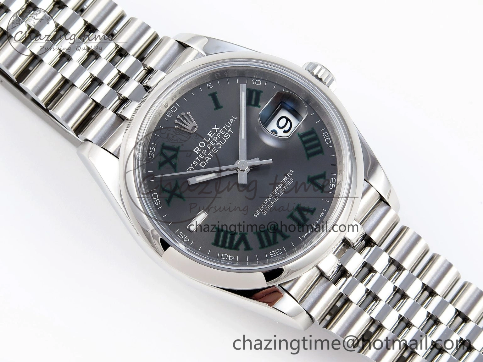 DailyWear DATEJUST 36 SS 126200 VSF 1:1 BEST EDITION 904L STEEL GRAY DIAL GREEN ROMAN ON JUBILEE BRACELET VS 10099