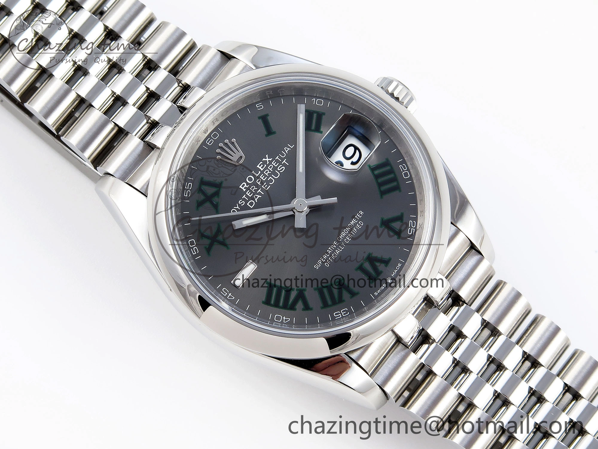 DailyWear DATEJUST 36 SS 126200 VSF 1:1 BEST EDITION 904L STEEL GRAY DIAL GREEN ROMAN ON JUBILEE BRACELET VS 10099