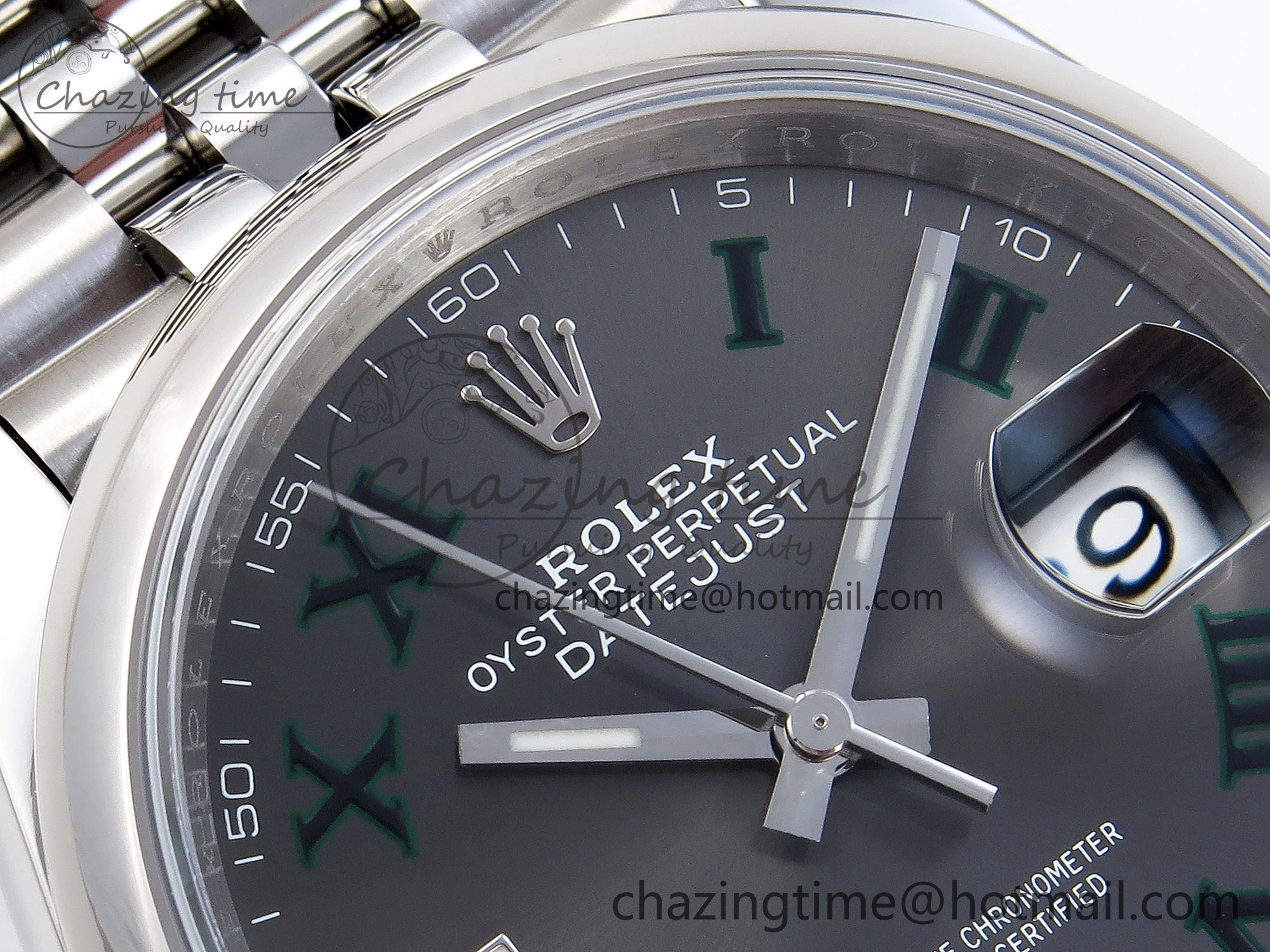 DailyWear DATEJUST 36 SS 126200 VSF 1:1 BEST EDITION 904L STEEL GRAY DIAL GREEN ROMAN ON JUBILEE BRACELET VS 10099
