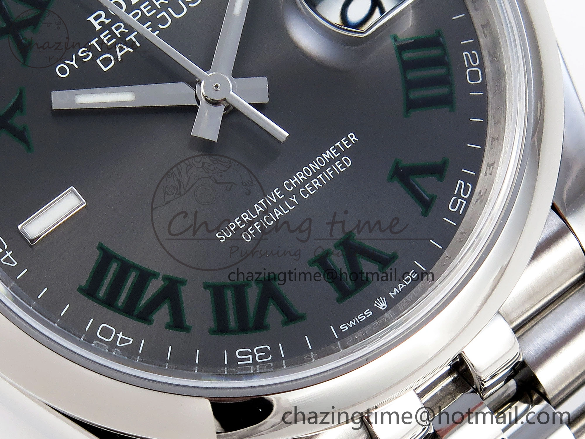 DailyWear DATEJUST 36 SS 126200 VSF 1:1 BEST EDITION 904L STEEL GRAY DIAL GREEN ROMAN ON JUBILEE BRACELET VS 10099