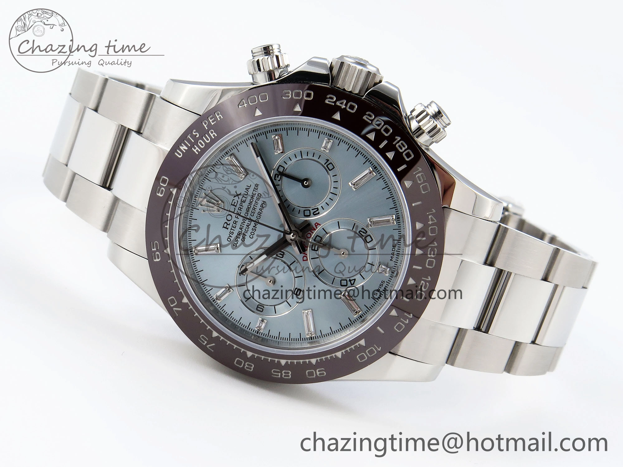 EasyCare DAYTONA 116506 SS OMF BEST EDITION ICE BLUE CRYSTAL DIAL ON SS BRACELET A7750 (SLIM MOVEMENT) 1812