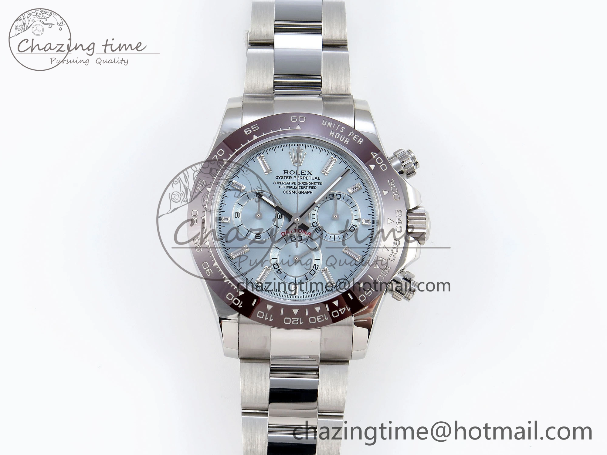 EasyCare DAYTONA 116506 SS OMF BEST EDITION ICE BLUE CRYSTAL DIAL ON SS BRACELET A7750 (SLIM MOVEMENT) 1812