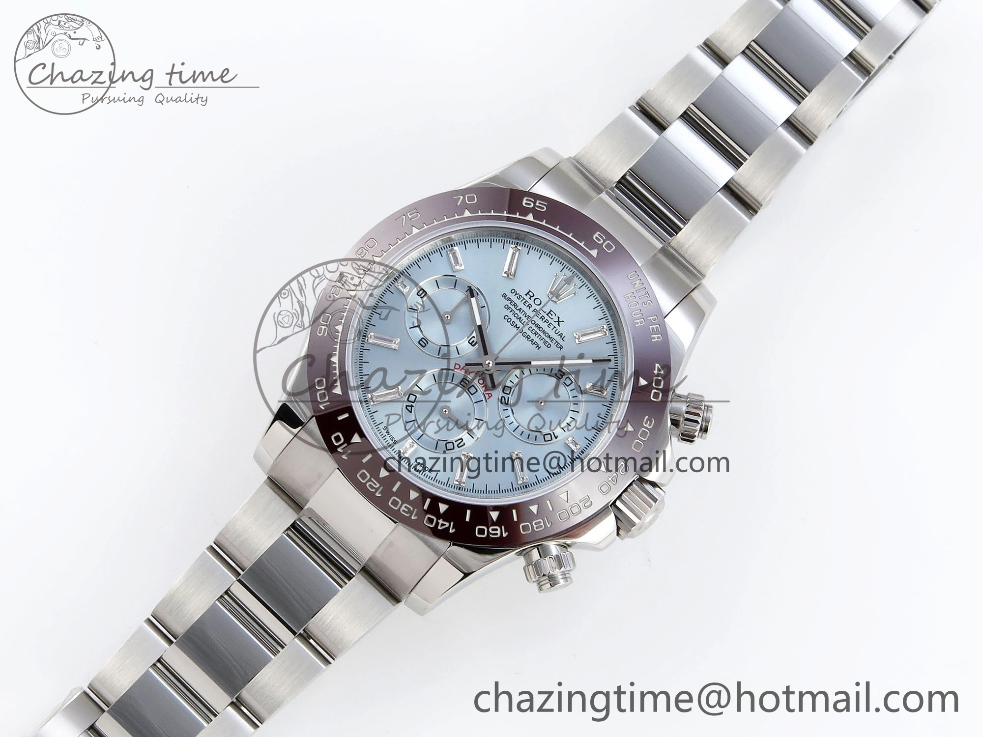EasyCare DAYTONA 116506 SS OMF BEST EDITION ICE BLUE CRYSTAL DIAL ON SS BRACELET A7750 (SLIM MOVEMENT) 1812