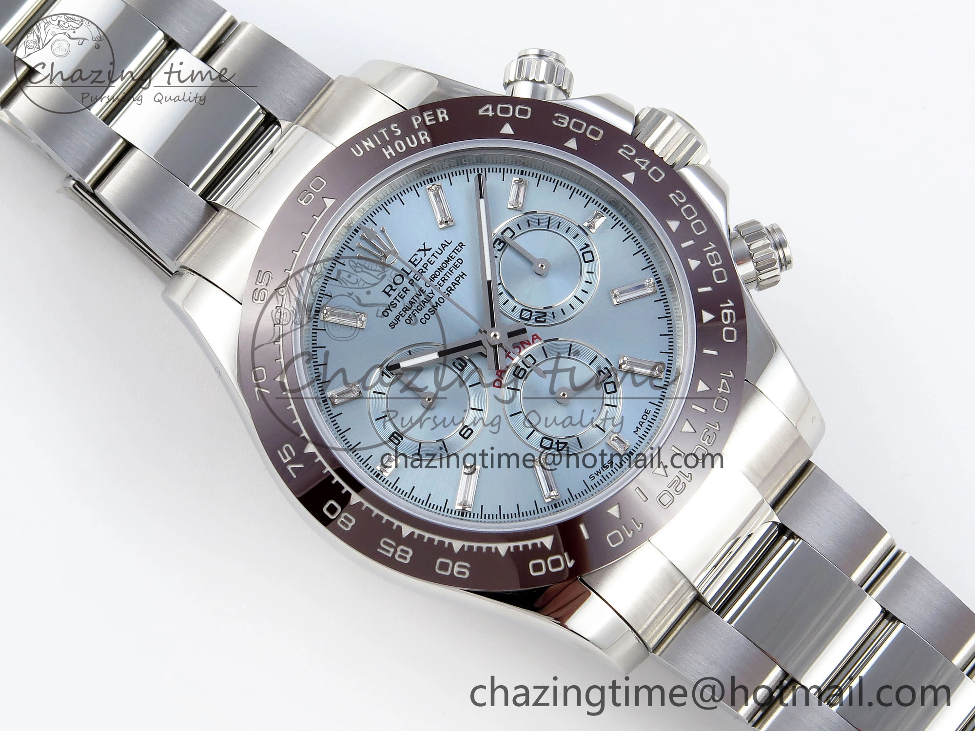 EasyCare DAYTONA 116506 SS OMF BEST EDITION ICE BLUE CRYSTAL DIAL ON SS BRACELET A7750 (SLIM MOVEMENT) 1812