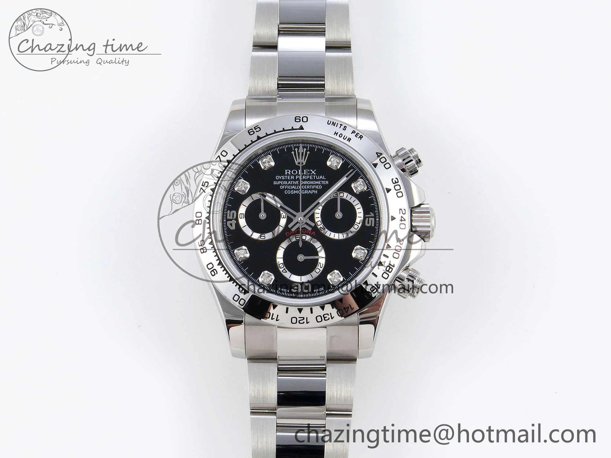 FashionForward DAYTONA 116509 SS OMF BEST EDITION BLACK DIAMONDS DIAL ON SS BRACELET A7750 (SLIM MOVEMENT) 1819