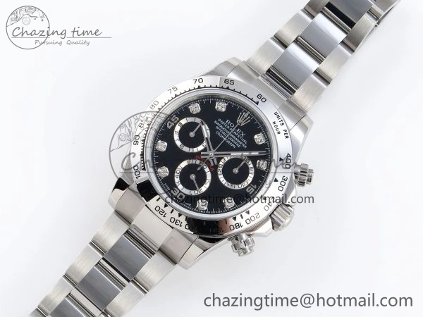 FashionForward DAYTONA 116509 SS OMF BEST EDITION BLACK DIAMONDS DIAL ON SS BRACELET A7750 (SLIM MOVEMENT) 1819