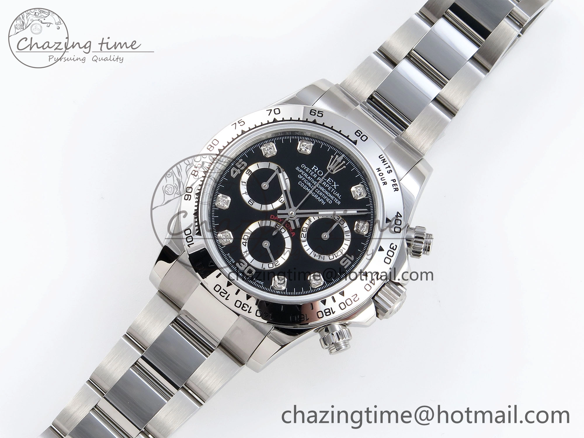 FashionForward DAYTONA 116509 SS OMF BEST EDITION BLACK DIAMONDS DIAL ON SS BRACELET A7750 (SLIM MOVEMENT) 1819