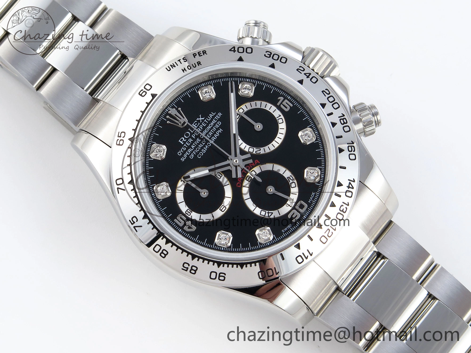 FashionForward DAYTONA 116509 SS OMF BEST EDITION BLACK DIAMONDS DIAL ON SS BRACELET A7750 (SLIM MOVEMENT) 1819