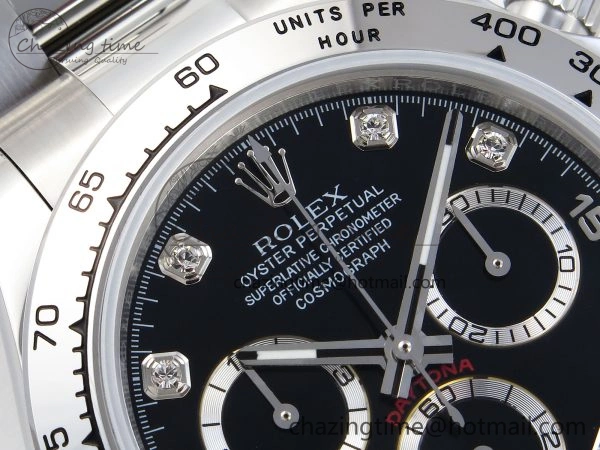 FashionForward DAYTONA 116509 SS OMF BEST EDITION BLACK DIAMONDS DIAL ON SS BRACELET A7750 (SLIM MOVEMENT) 1819