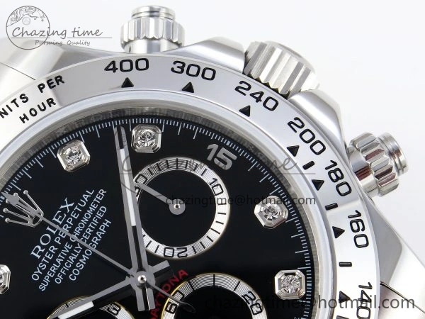 FashionForward DAYTONA 116509 SS OMF BEST EDITION BLACK DIAMONDS DIAL ON SS BRACELET A7750 (SLIM MOVEMENT) 1819