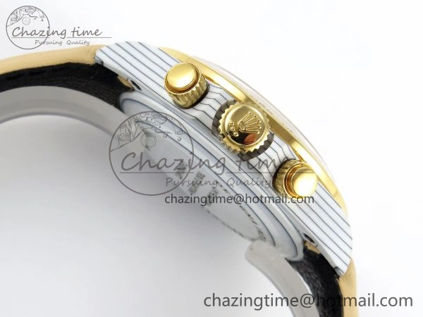 DAYTONA DIW WHITE CARBON CASE YG BEZEL NOOB BEST EDITION BEIGE DIAL ON BEIGE NYLON STRAP SA SmoothTexture 1830
