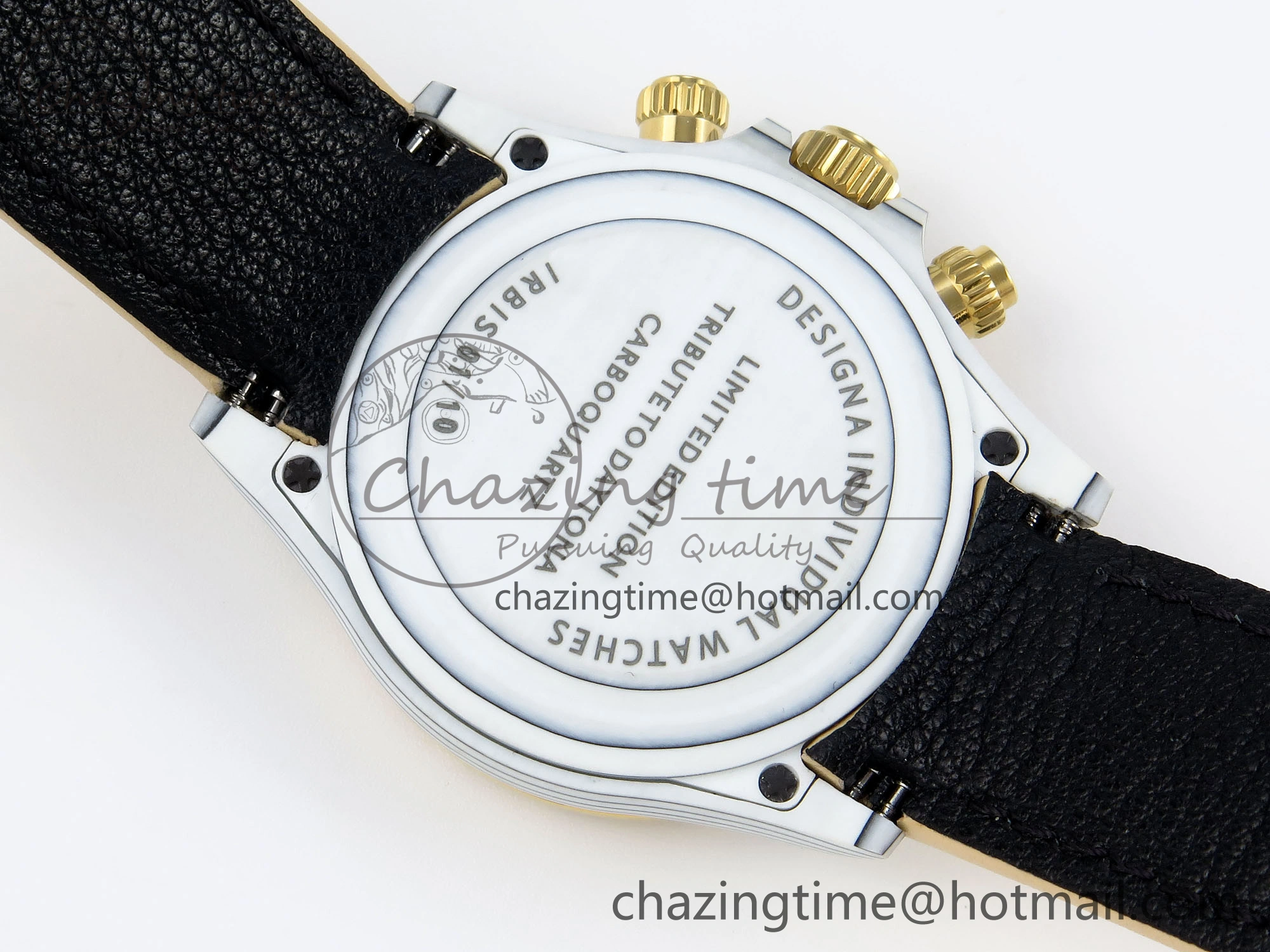 DAYTONA DIW WHITE CARBON CASE YG BEZEL NOOB BEST EDITION BEIGE DIAL ON BEIGE NYLON STRAP SA SmoothTexture 1830