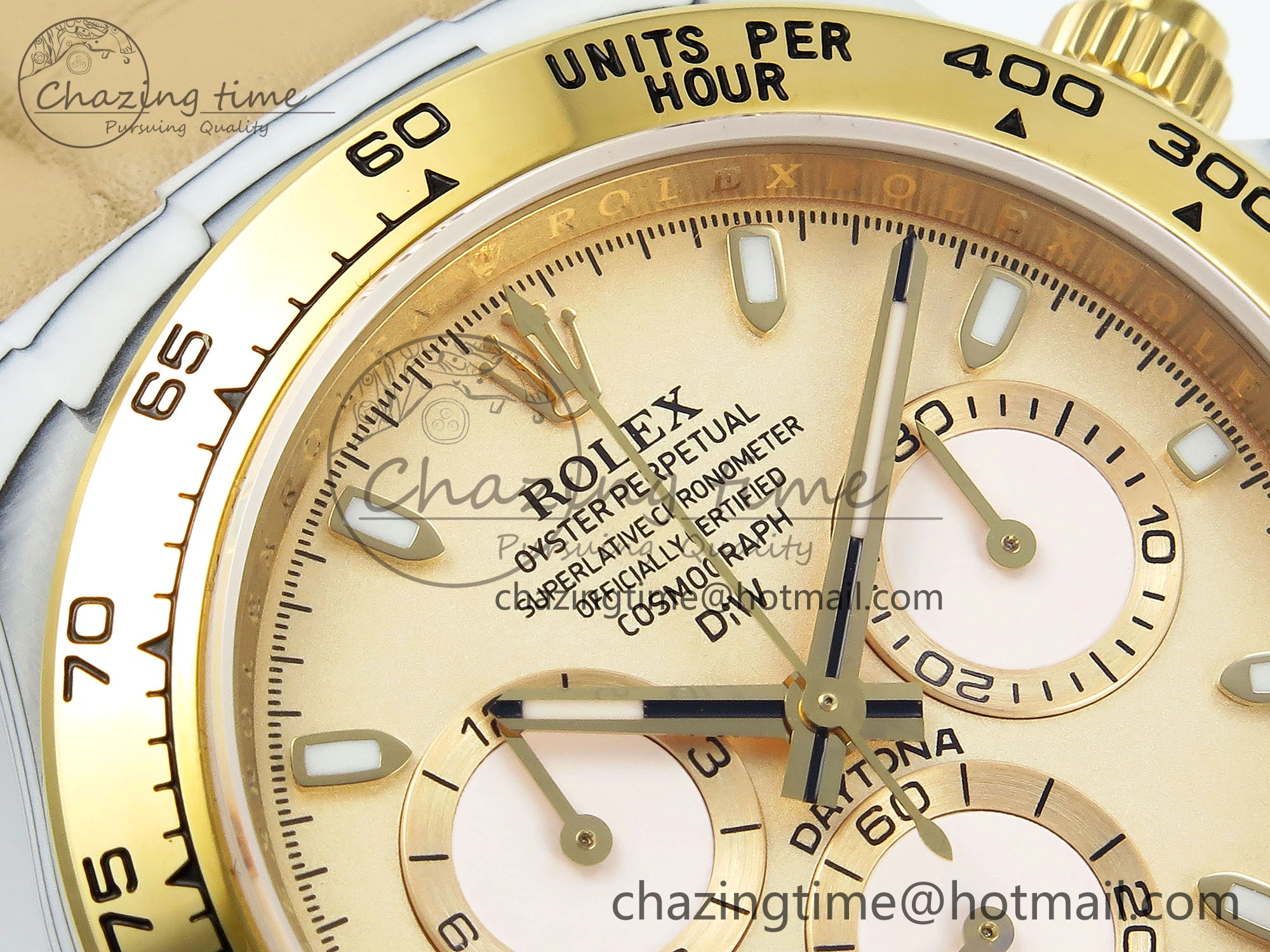 DAYTONA DIW WHITE CARBON CASE YG BEZEL NOOB BEST EDITION BEIGE DIAL ON BEIGE NYLON STRAP SA SmoothTexture 1830