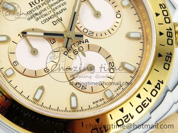 DAYTONA DIW WHITE CARBON CASE YG BEZEL NOOB BEST EDITION BEIGE DIAL ON BEIGE NYLON STRAP SA SmoothTexture 1830