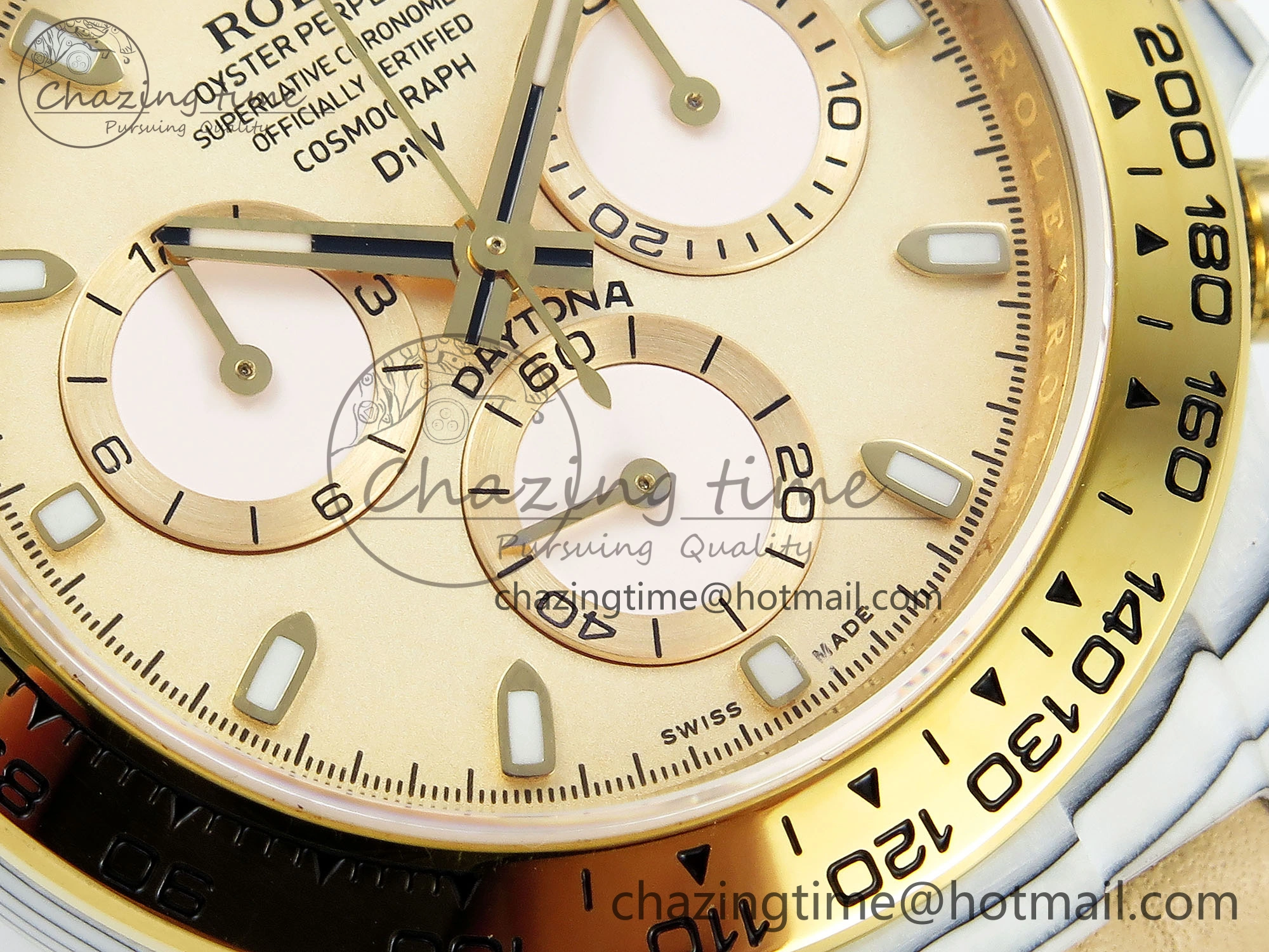DAYTONA DIW WHITE CARBON CASE YG BEZEL NOOB BEST EDITION BEIGE DIAL ON BEIGE NYLON STRAP SA SmoothTexture 1830