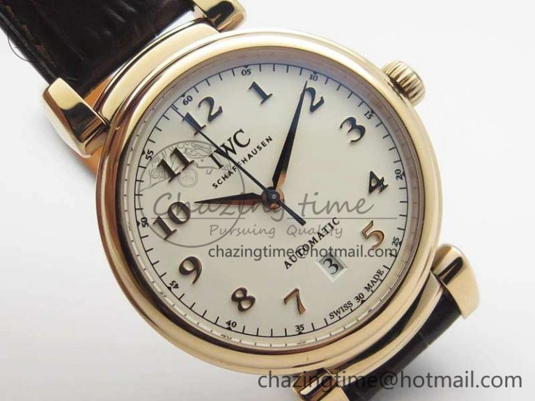 Reliable Da Vinci IW356601 RG TW 1:1 Best Edition White Dial On Brown Leather Strap A 7237
