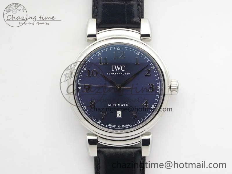 Compact Da Vinci IW356601 SS TW 1:1 Best Edition Blue Dial On Black Leather Strap A 7239