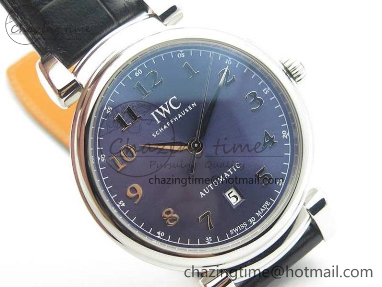 Compact Da Vinci IW356601 SS TW 1:1 Best Edition Blue Dial On Black Leather Strap A 7239