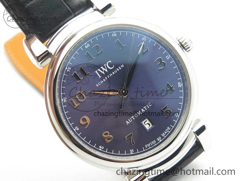 Compact Da Vinci IW356601 SS TW 1:1 Best Edition Blue Dial On Black Leather Strap A 7239