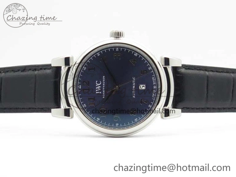 Compact Da Vinci IW356601 SS TW 1:1 Best Edition Blue Dial On Black Leather Strap A 7239