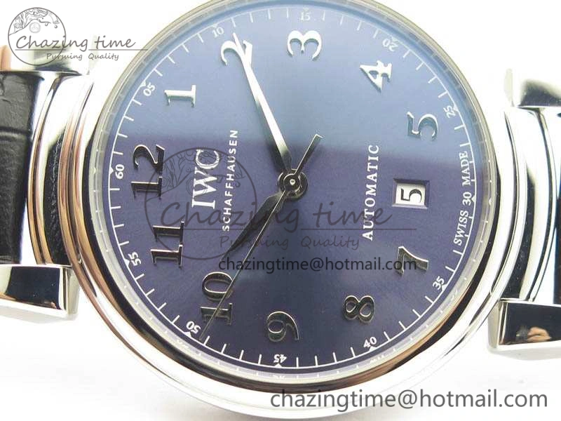 Compact Da Vinci IW356601 SS TW 1:1 Best Edition Blue Dial On Black Leather Strap A 7239