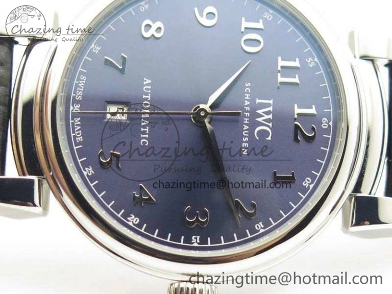 Compact Da Vinci IW356601 SS TW 1:1 Best Edition Blue Dial On Black Leather Strap A 7239