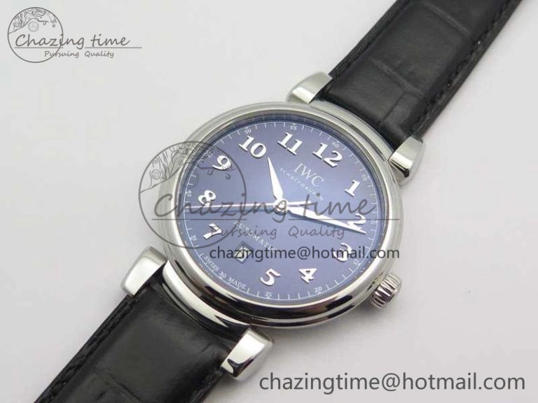 Compact Da Vinci IW356601 SS TW 1:1 Best Edition Blue Dial On Black Leather Strap A 7239