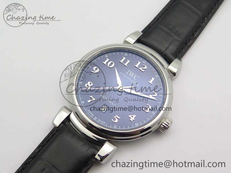 Compact Da Vinci IW356601 SS TW 1:1 Best Edition Blue Dial On Black Leather Strap A 7239