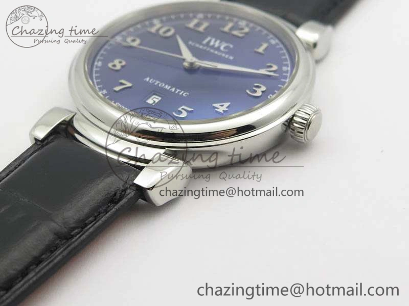 Compact Da Vinci IW356601 SS TW 1:1 Best Edition Blue Dial On Black Leather Strap A 7239